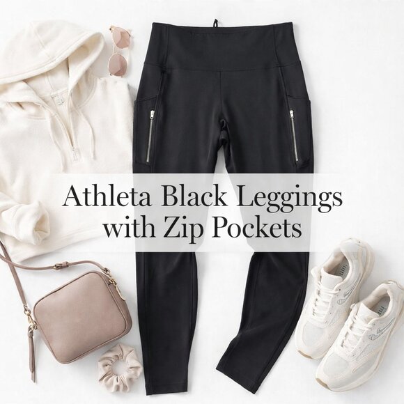 Athleta Black Ultra High Rise Leggings Zipper Pockets Performance Tight M NWOT - Picture 15 of 15